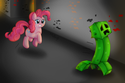 Size: 3000x2000 | Tagged: safe, artist:vcm1824, pinkie pie, g4, chase, creeper, crossover, high res, minecraft