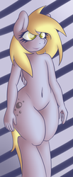 Size: 1393x3374 | Tagged: safe, artist:psicarii, derpy hooves, oc, oc:jerky hooves, anthro, unguligrade anthro, g4, belly button, female, solo, wide hips