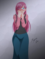 Size: 2153x2786 | Tagged: safe, artist:shinta-girl, pinkie pie, human, g4, clothes, crying, female, heartbreak, high res, humanized, long skirt, pinkamena diane pie, skirt, solo