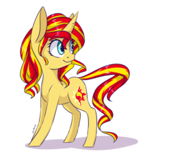 Size: 2300x2100 | Tagged: safe, artist:silbersternenlicht, sunset shimmer, pony, unicorn, g4, female, high res, looking back, signature, smiling, solo, when she smiles