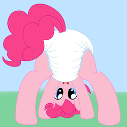 Size: 1024x1024 | Tagged: safe, anonymous artist, artist:fillyscoots42, color edit, edit, pinkie pie, earth pony, pony, g4, butt, butt focus, clean diaper, colored, cute, diaper, diaper butt, diaper fetish, diapered, diapinkes, female, looking at you, looking between legs, mare, non-baby in diaper, open mouth, open smile, plot, poofy diaper, smiling, solo, tail, tail hole