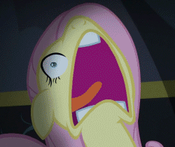 Size: 250x210 | Tagged: safe, screencap, fluttershy, pegasus, pony, g4, scare master, season 5, animated, faic, female, floppy ears, flutterscream, frown, nose in the air, open mouth, screaming, solo, tongue out, volumetric mouth, wide eyes