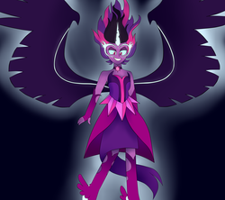 Size: 2310x2048 | Tagged: safe, artist:omgitsemeraldstar, sci-twi, twilight sparkle, equestria girls, g4, my little pony equestria girls: friendship games, clothes, female, fingerless gloves, gloves, glowing eyes, high res, horn, midnight sparkle, necklace, pendant, solo, unleash the magic, wings