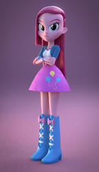 Size: 620x1080 | Tagged: safe, artist:creatorofpony, artist:pika-robo, pinkie pie, equestria girls, g4, 3d, blender, boots, bracelet, clothes, crossed arms, female, high heel boots, jewelry, pinkamena diane pie, shoes, skirt, solo