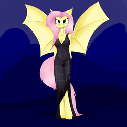 Size: 3000x3000 | Tagged: safe, artist:short circuit, fluttershy, bat pony, anthro, g4, clothes, dress, female, flutterbat, high res, nightmare night, solo