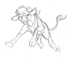 Size: 1057x830 | Tagged: safe, artist:carnivorouscaribou, arizona (tfh), cow, them's fightin' herds, cloven hooves, community related, female, monochrome, simple background, solo, white background