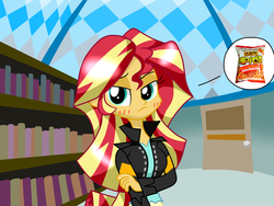 Size: 1600x1200 | Tagged: safe, artist:lovehtf421, sunset shimmer, equestria girls, g4, chips, female, food, korean, solo