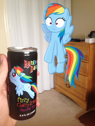Size: 2448x3264 | Tagged: safe, artist:mr-kennedy92, artist:soren-the-owl, rainbow dash, human, pegasus, pony, g4, can, dresser, food, hand, high res, irl, irl human, photo, ponies in real life, pop, rainbow dash is best facemaker, soda, surprised, vector
