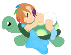 Size: 1013x788 | Tagged: safe, artist:the-crusader-network, rainbow dash, tank, human, g4, age regression, cute, diaper, humanized, poofy diaper, sleeping
