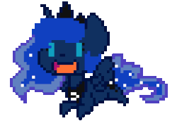 Size: 320x233 | Tagged: safe, artist:wynnchi, princess luna, g4, :d, animated, chibi, female, pixel art, simple background, smiling, solo, transparent background