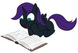 Size: 1065x723 | Tagged: artist needed, safe, oc, oc only, oc:nyx, alicorn, pony, alicorn oc, book, reading