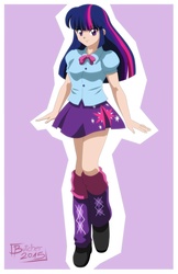 Size: 900x1390 | Tagged: safe, artist:butcherstudios, twilight sparkle, human, equestria girls, g4, clothes, female, humanized, light skin, looking at you, skirt, solo