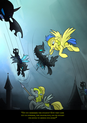 Size: 752x1062 | Tagged: safe, artist:pedrohander, flash sentry, changeling, a canterlot wedding, g4, comic, do you remember, fight, mouth hold, royal guard, spear