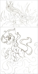 Size: 1403x2702 | Tagged: safe, artist:rossmaniteanzu, king sombra, queen chrysalis, g4, monochrome