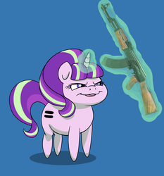 Size: 1200x1286 | Tagged: safe, artist:dr-waveband, edit, starlight glimmer, g4, ak-47, female, gun, rifle, solo, weapon