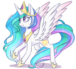 Size: 2400x2200 | Tagged: safe, artist:silbersternenlicht, princess celestia, g4, female, high res, raised hoof, signature, simple background, solo, white background