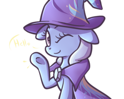 Size: 750x600 | Tagged: safe, artist:spikedmauler, trixie, pony, unicorn, g4, cute, diatrixes, female, hello, looking at you, mare, simple background, solo, wink
