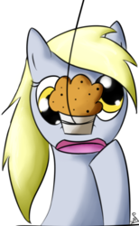 Size: 427x695 | Tagged: safe, artist:kiyoshiii, derpy hooves, pegasus, pony, g4, female, food, mare, muffin, simple background, solo, transparent background