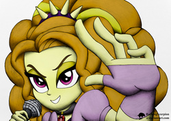 Size: 1000x704 | Tagged: safe, artist:rockingscorpion, adagio dazzle, equestria girls, g4, my little pony equestria girls: rainbow rocks, amulet, clothes, female, fingerless gloves, gloves, microphone, necklace, scene interpretation, signature, singing, solo, spikes, these are not the droids you're looking for, under our spell