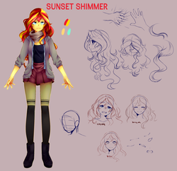 Size: 1280x1240 | Tagged: dead source, safe, artist:silvertrash, sunset shimmer, equestria girls, g4, crying, female, happy, reference sheet, solo