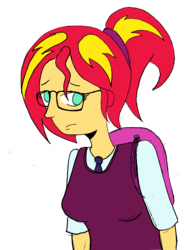 Size: 2949x3784 | Tagged: safe, artist:missmayaleanne, sunset shimmer, equestria girls, g4, my little pony equestria girls: friendship games, alternate clothes, alternate hairstyle, alternate universe, clothes, crystal prep academy uniform, female, glasses, high res, school uniform, shy, simple background, solo, transparent background