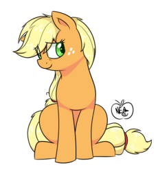 Size: 1280x1371 | Tagged: safe, artist:notenoughapples, applejack, g4, female, hatless, missing accessory, simple background, sitting, solo, transparent background