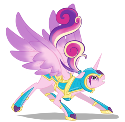 Size: 1303x1273 | Tagged: safe, artist:russiankolz, princess cadance, alicorn, pony, g4, alternate hairstyle, armor, battle stance, female, helmet, simple background, solo, spread wings, transparent background, warrior cadance