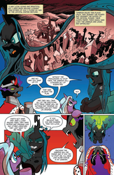 Size: 663x1019 | Tagged: source needed, useless source url, safe, artist:andy price, idw, official comic, king sombra, queen chrysalis, radiant hope, changeling, changeling queen, pony, umbrum, unicorn, g4, siege of the crystal empire, spoiler:comic, spoiler:comic36, comic, crystal empire, destruction, fangs, female, glowing horn, horn, male, mare, mother and son, preview, stallion