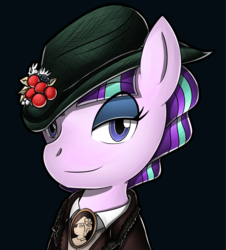 Size: 2000x2216 | Tagged: safe, artist:flam3zero, starlight glimmer, g4, bbc, clothes, crossover, doctor who, female, hat, high res, looking at you, missy, solo, style emulation, the master, yuji uekawa style