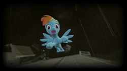 Size: 1280x720 | Tagged: safe, artist:mindlessgonzo, rainbow dash, g4, 3d, destruction, gmod, scared, tornado