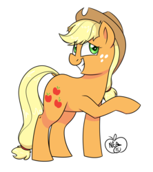 Size: 1280x1440 | Tagged: safe, artist:notenoughapples, applejack, g4, female, grin, raised hoof, simple background, solo, transparent background
