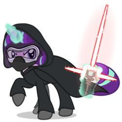 Size: 1920x1920 | Tagged: safe, artist:mrflabbergasted, starlight glimmer, g4, cloak, clothes, crossguard lightsaber, crossover, female, knights of ren, kylo ren, lightsaber, mask, sithlight glimmer, solo, star wars, star wars: the force awakens, star wars: the last jedi, weapon