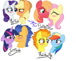 Size: 5000x4000 | Tagged: safe, artist:dreamyeevee, applejack, big macintosh, flash sentry, fluttershy, rainbow dash, rarity, spitfire, twilight sparkle, g4, blushing, female, lesbian, male, ship:flashlight, ship:fluttermac, ship:rarijack, ship:spitdash, shipping, straight