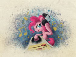 Size: 800x600 | Tagged: safe, artist:hewison, pinkie pie, g4, female, headphones, music notes, solo, turntable