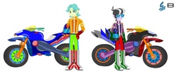 Size: 1371x583 | Tagged: safe, artist:karalovely, brawly beats, ringo, equestria girls, g4, my little pony equestria girls: friendship games, motocross outfit, motorcross, motorcycle, wondercolts