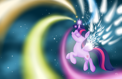 Size: 1024x663 | Tagged: safe, artist:sycotei-b, twilight sparkle, alicorn, pony, g4, ascension, eyes closed, female, magic, mare, twilight sparkle (alicorn), wings