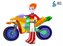 Size: 904x658 | Tagged: safe, artist:karalovely, heath burns, equestria girls, g4, my little pony equestria girls: friendship games, motocross outfit, motorcross, motorcycle, wondercolts