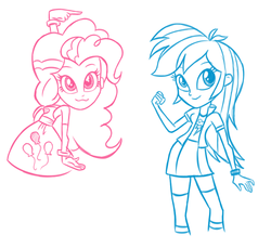 Size: 1059x969 | Tagged: safe, artist:nickdallas, pinkie pie, rainbow dash, equestria girls, g4, :3, sketch