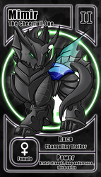Size: 800x1399 | Tagged: safe, artist:vavacung, oc, oc only, oc:mimir, changeling, changeling behemoth, original species, card, changeling oc, cloven hooves, commission, female, pactio card, solo