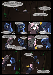 Size: 1240x1754 | Tagged: safe, artist:lunarcakez, princess celestia, princess luna, comic:the origins of hollow shades, g4, comic, forest, pink-mane celestia, s1 luna, younger