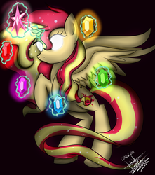 Size: 2480x2800 | Tagged: safe, artist:scarlett-letter, sunset shimmer, alicorn, pony, g4, alicornified, blank eyes, elements of harmony, fanart, female, glowing eyes, high res, magic, race swap, shimmercorn, solo