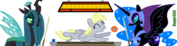 Size: 3782x1003 | Tagged: safe, artist:roger334, derpy hooves, nightmare moon, queen chrysalis, pegasus, pony, g4, billiards, female, inkscape, mare, ponyscape, pool table, simple background, transparent background, vector