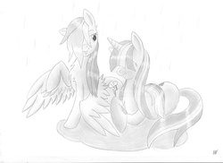 Size: 2340x1700 | Tagged: safe, rainbow dash, twilight sparkle, g4, monochrome