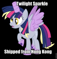Size: 482x504 | Tagged: safe, artist:karmadash, derpy hooves, twilight sparkle, alicorn, pony, g4, scare master, alicorn costume, clothes, costume, derpicorn, fake alicorn, fake horn, fake wings, female, frown, mare, nightmare night, nightmare night costume, open mouth, race swap, raised hoof, seems legit, simple background, solo, spread wings, text, toilet paper roll, toilet paper roll horn, twilight muffins, twilight sparkle (alicorn), twilight sparkle costume, vector, wig