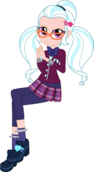 Size: 800x1468 | Tagged: dead source, safe, artist:gerardogreiff, color edit, edit, sugarcoat, equestria girls, g4, my little pony equestria girls: friendship games, bowtie, clothes, colored, crossed legs, crystal prep academy uniform, female, glasses, human coloration, looking at you, school uniform, simple background, solo, transparent background, vector