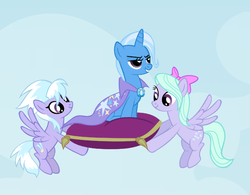 Size: 622x486 | Tagged: safe, artist:adcoon, cloudchaser, flitter, trixie, pony, unicorn, g4, female, mare, show accurate