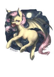 Size: 2480x3507 | Tagged: safe, artist:magiace, fluttershy, bat pony, pony, g4, female, flutterbat, high res, solo