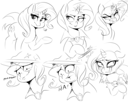 Size: 1125x900 | Tagged: dead source, safe, artist:sirmasterdufel, trixie, pony, unicorn, g4, crying, female, grin, laughing, mare, monochrome, sketch, sketch dump, solo