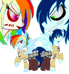 Size: 720x778 | Tagged: safe, artist:tsundra, rainbow dash, soarin', pony, g4, attack on titan, crossover, female titan, parody, rogue titan, simple background, transparent background