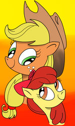 Size: 500x840 | Tagged: safe, artist:andypriceart, artist:ced75, apple bloom, applejack, g4, colored, duo, sisters